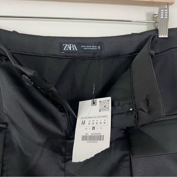 Zara Black Satin Effect Cargo Mini Skirt NEW Size Medium - Picture 4 of 8